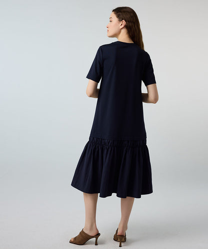 Mixed-Media Ruffled Midi Dress