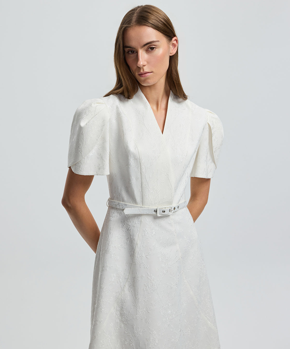 Zoomed V-Neck Jacquard Dress