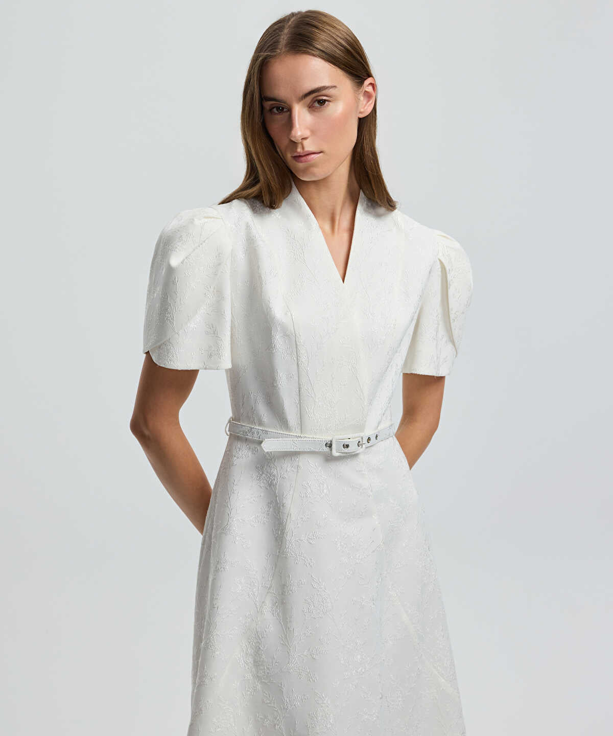 V-Neck Jacquard Dress