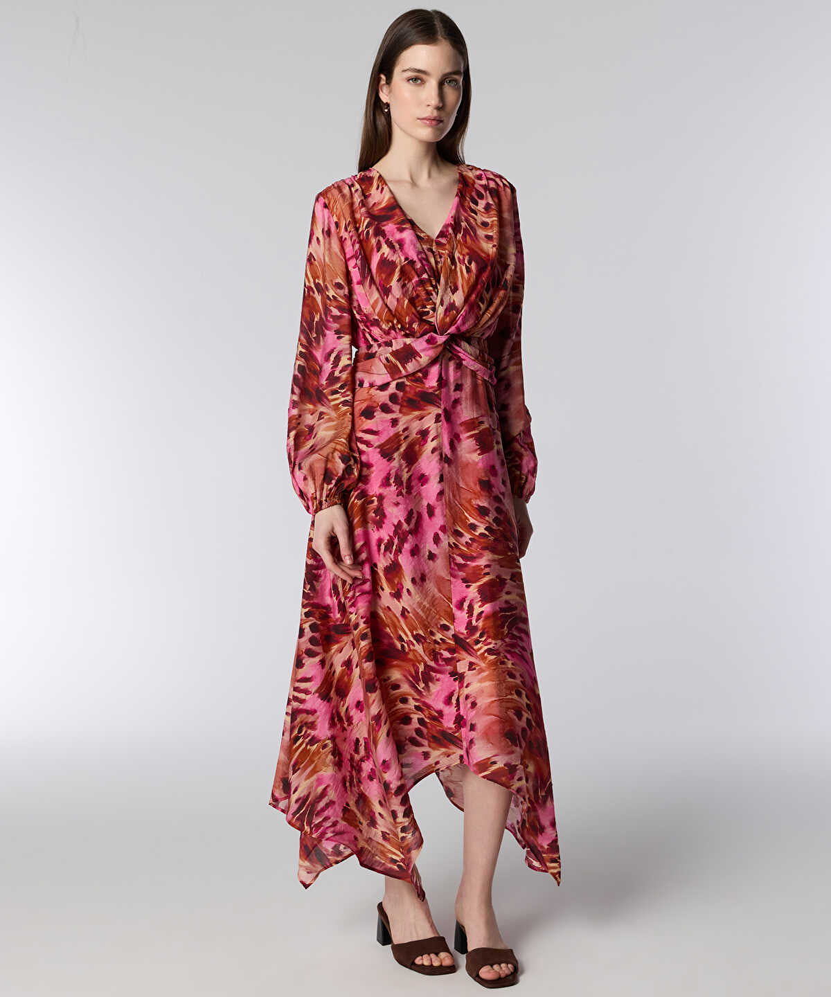Printed Twisted Midi Dress