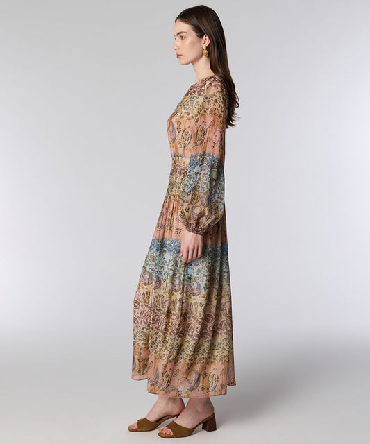 Balloon-Sleeve Printed Midi Dress