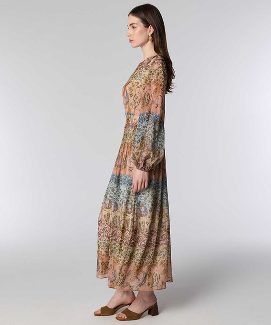 Balloon-Sleeve Printed Midi Dress
