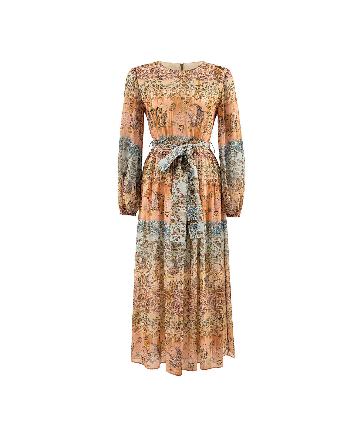 Balloon-Sleeve Printed Midi Dress