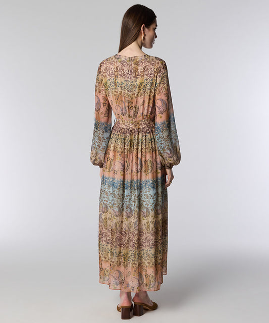 Balloon-Sleeve Printed Midi Dress