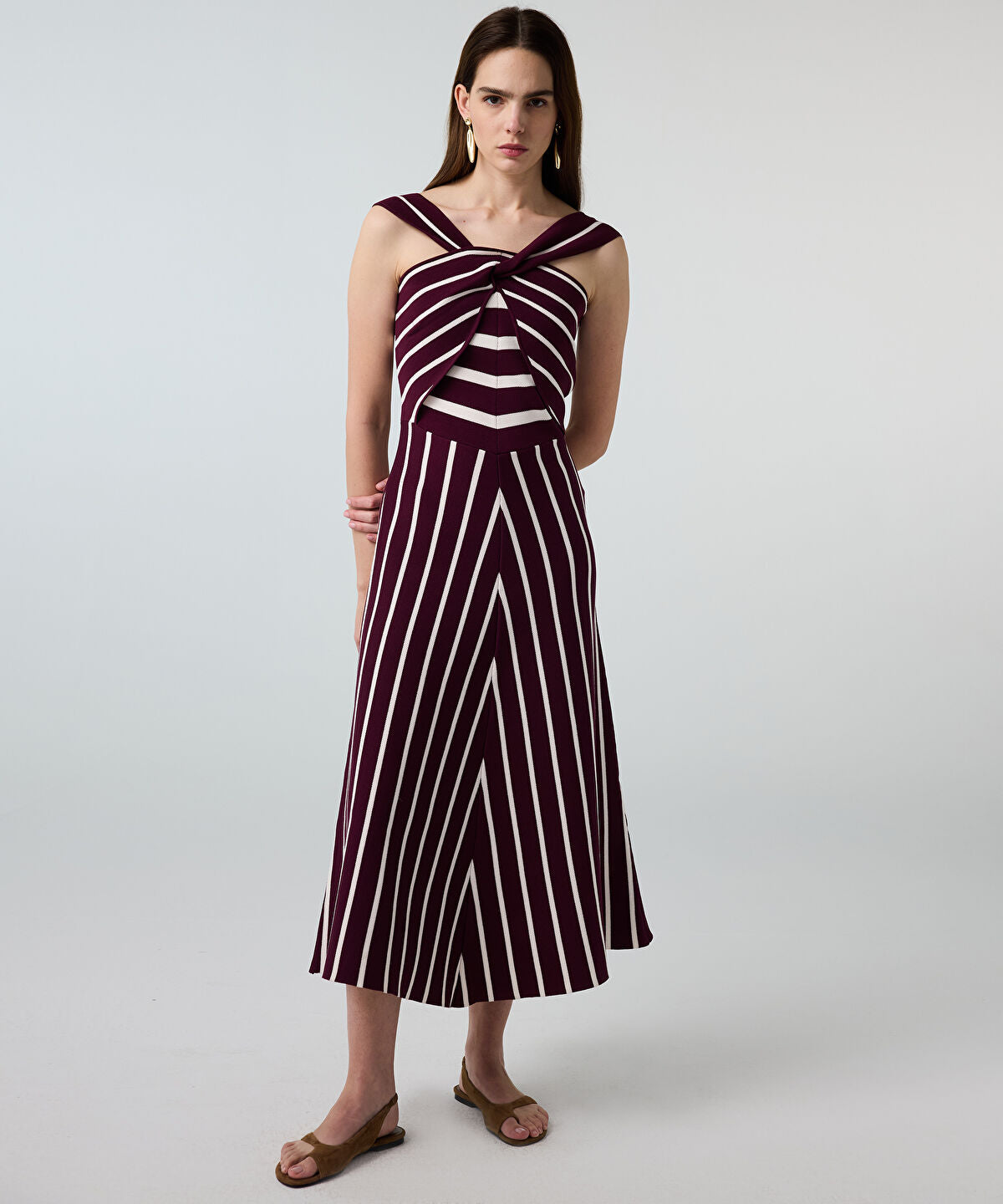 Zoomed Striped Knit Halter Dress