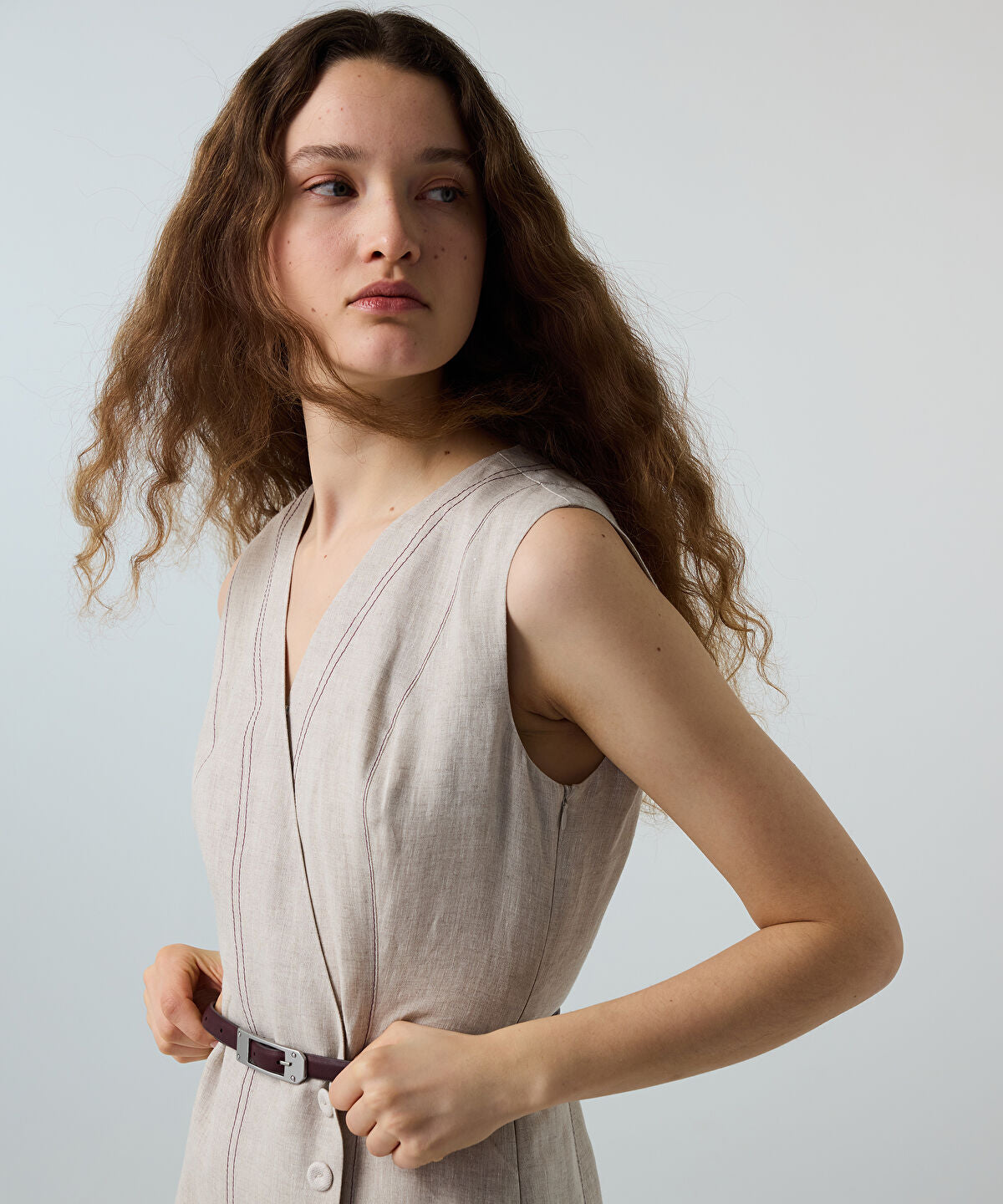 Zoomed Belted Linen Dress