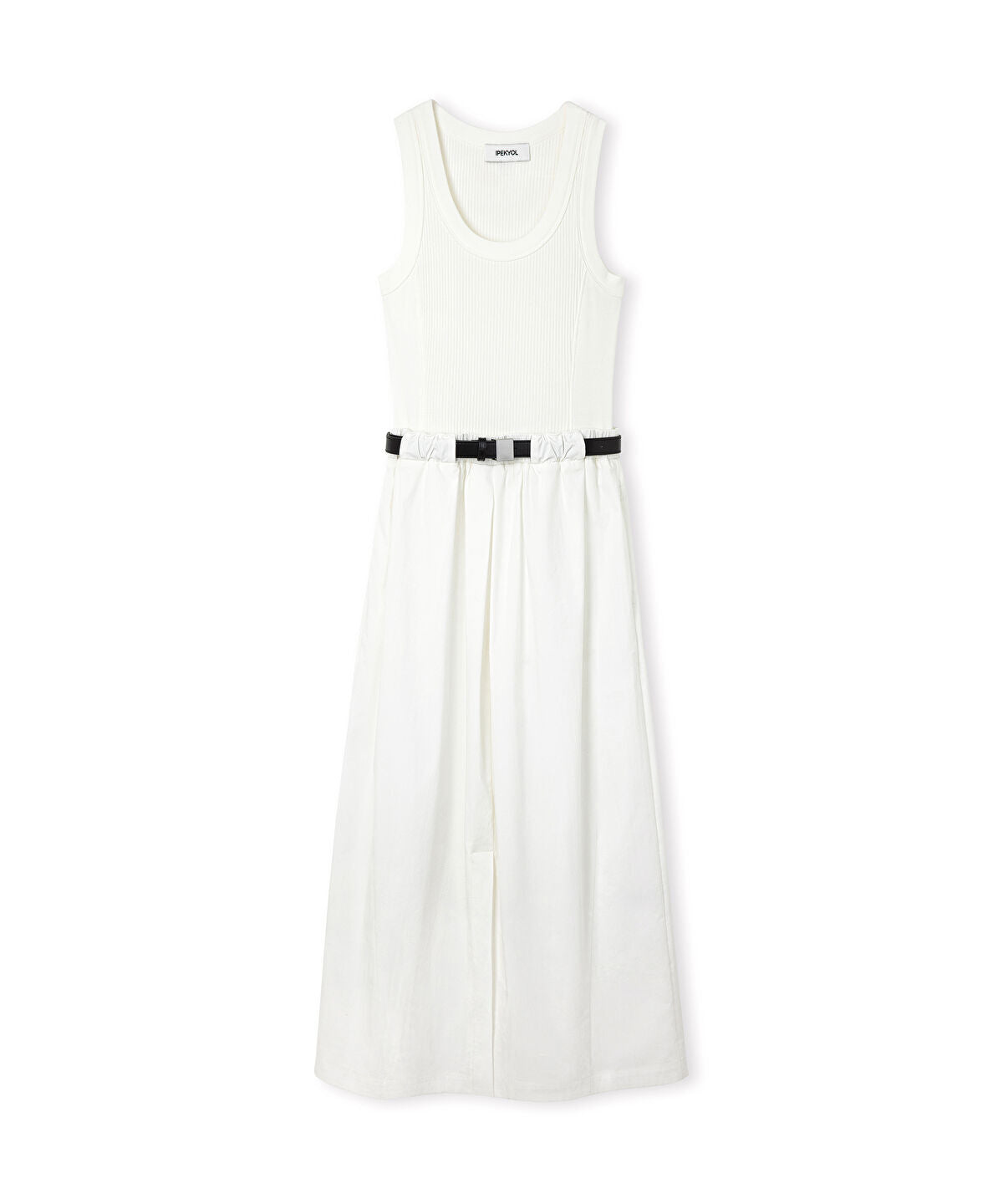 Zoomed Mixed-Media Belted Dress