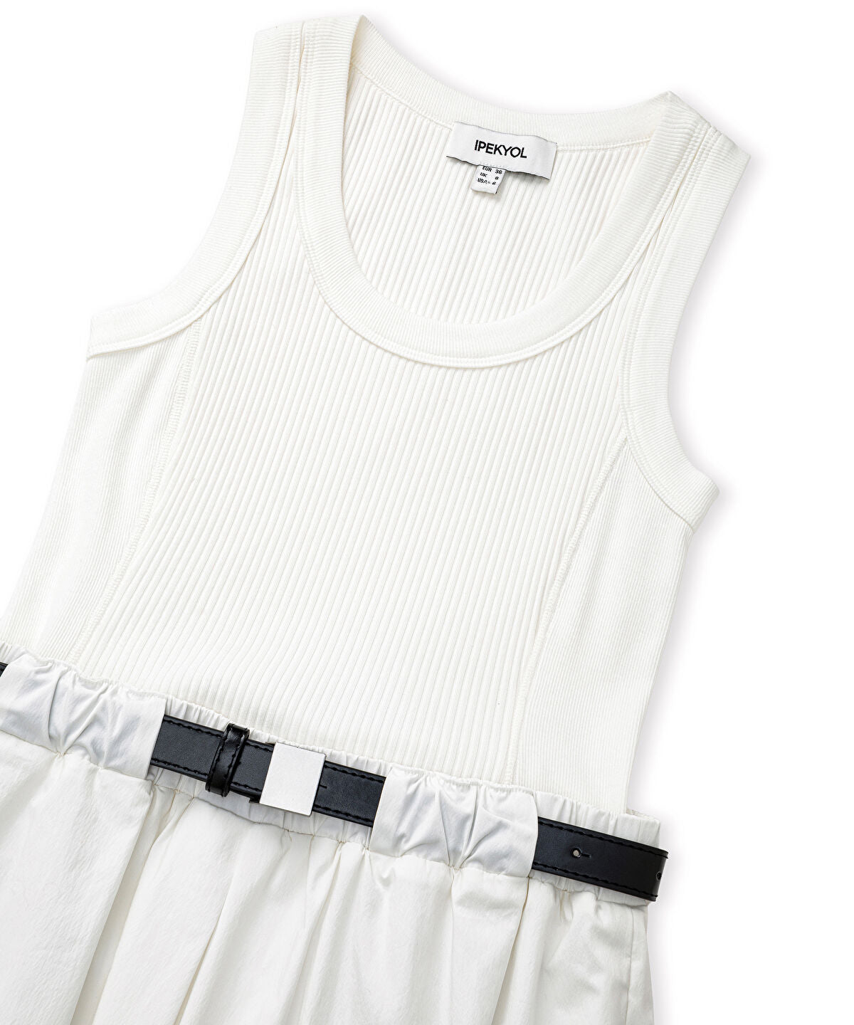 Zoomed Mixed-Media Belted Dress