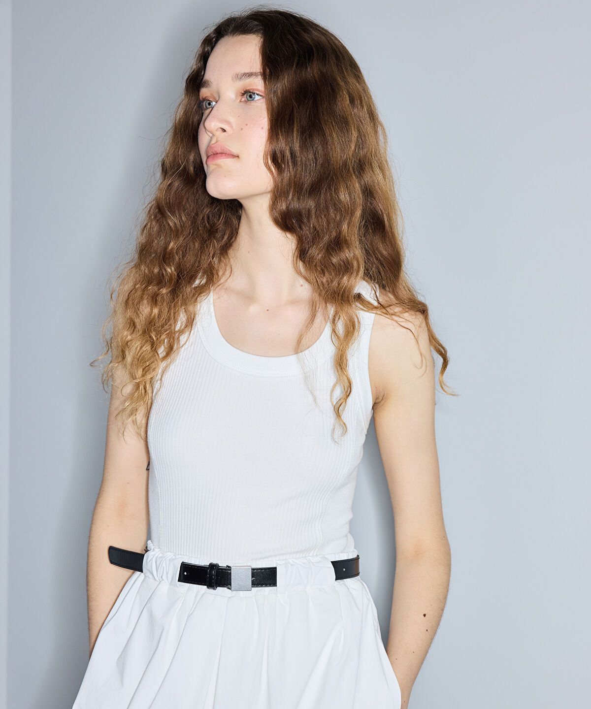 Zoomed Mixed-Media Belted Dress