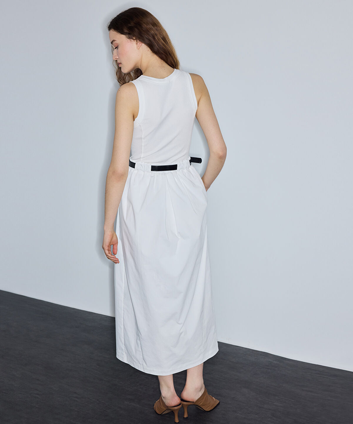 Mixed-Media Belted Dress