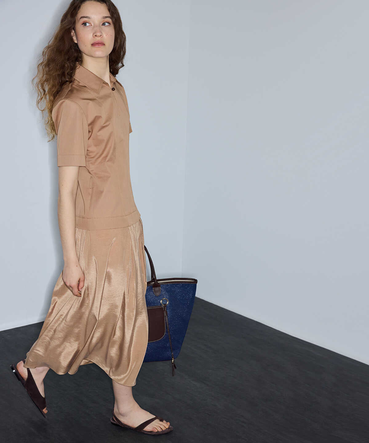 Mixed-Media Layered Midi Dress