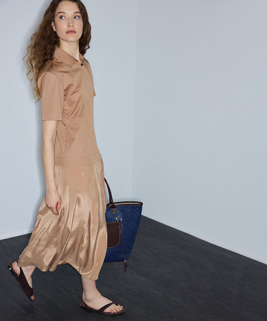 Mixed-Media Layered Midi Dress