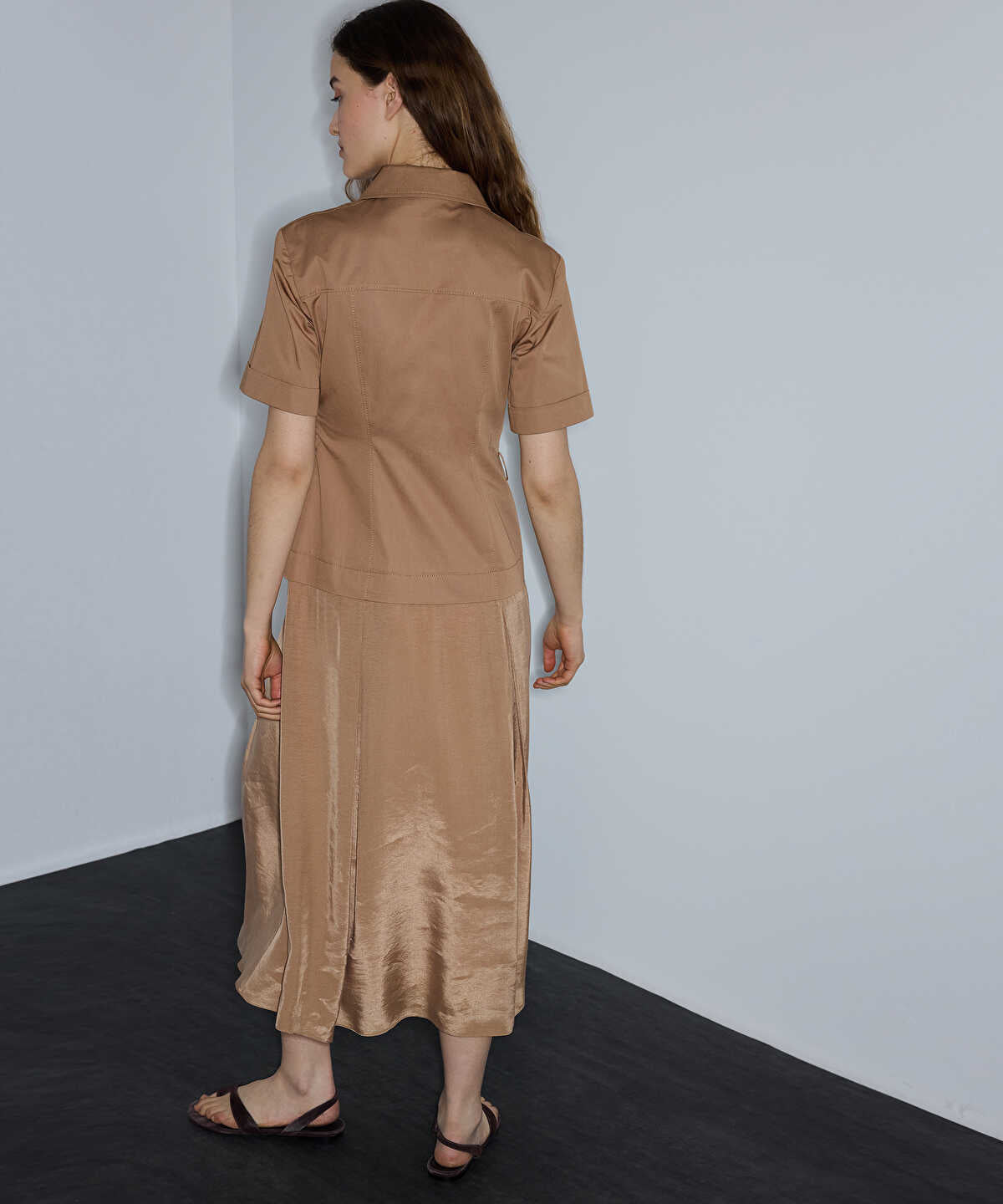 Mixed-Media Layered Midi Dress