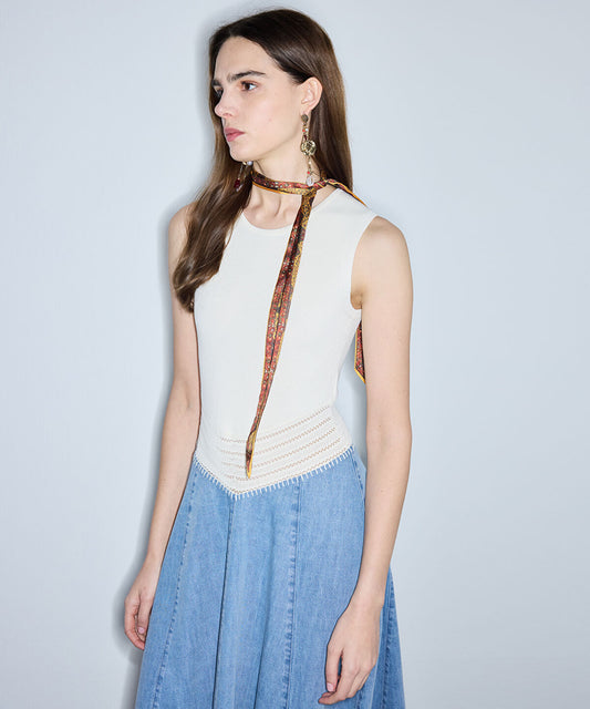 Crochet-Detail Mixed-Media Dress