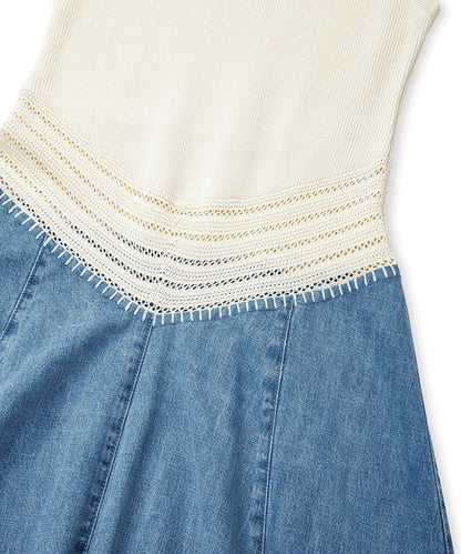 Crochet-Detail Mixed-Media Dress
