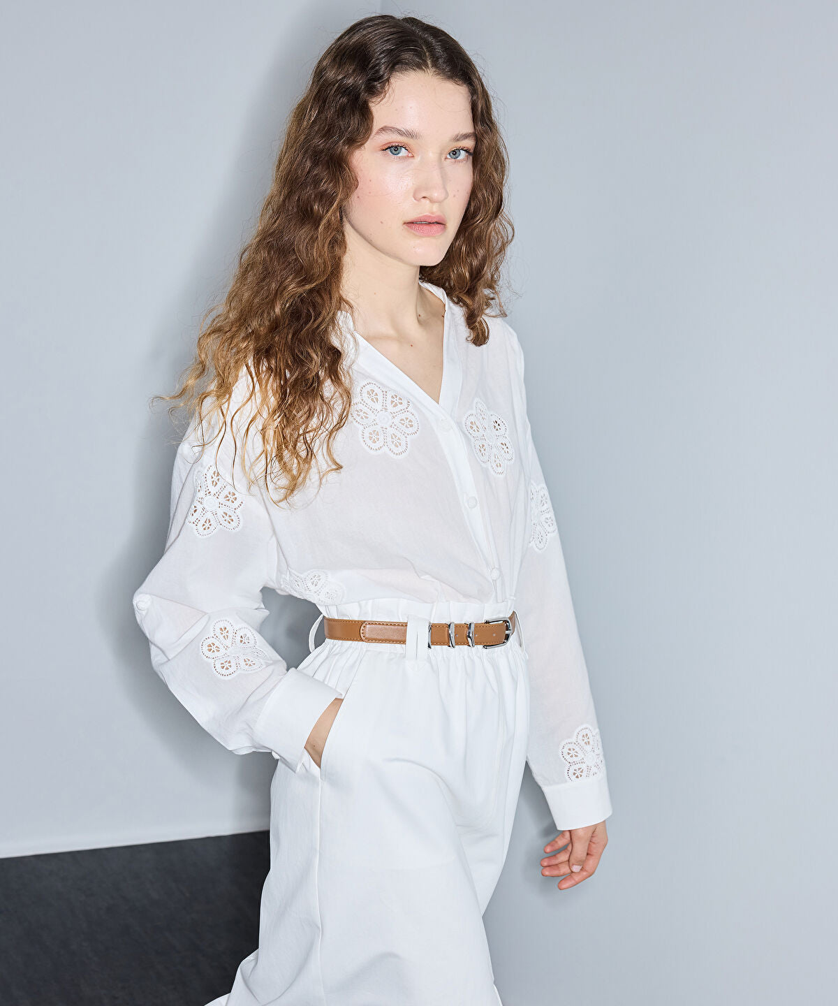 Zoomed Belted Mixed-Media Dress