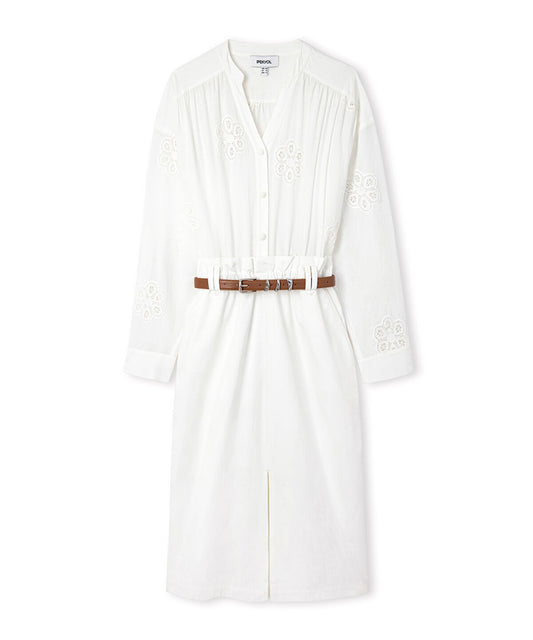 Belted Mixed-Media Dress