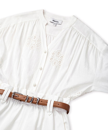 Belted Mixed-Media Dress