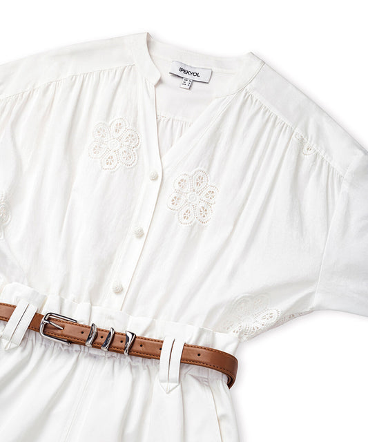 Belted Mixed-Media Dress