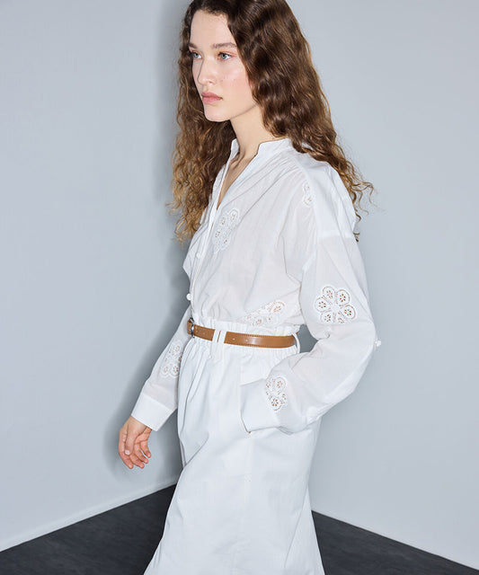 Belted Mixed-Media Dress