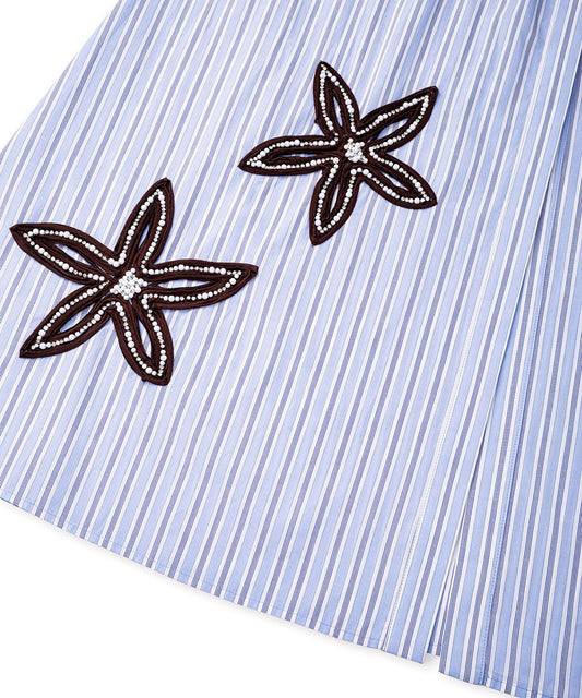 Contrast-Belted Embroidered Dress