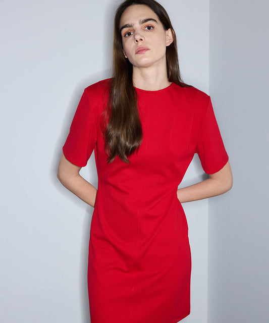 Padded-Shoulder Jersey Dress