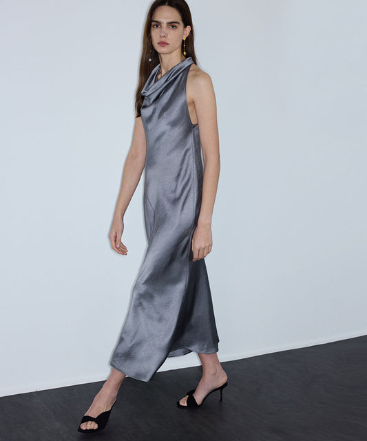 Metallic-Finish Halter Dress