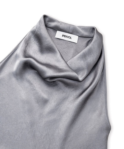 Metallic-Finish Halter Dress