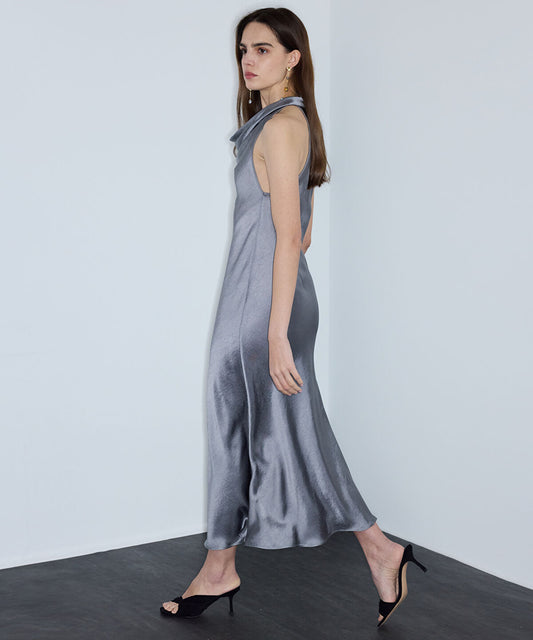 Metallic-Finish Halter Dress