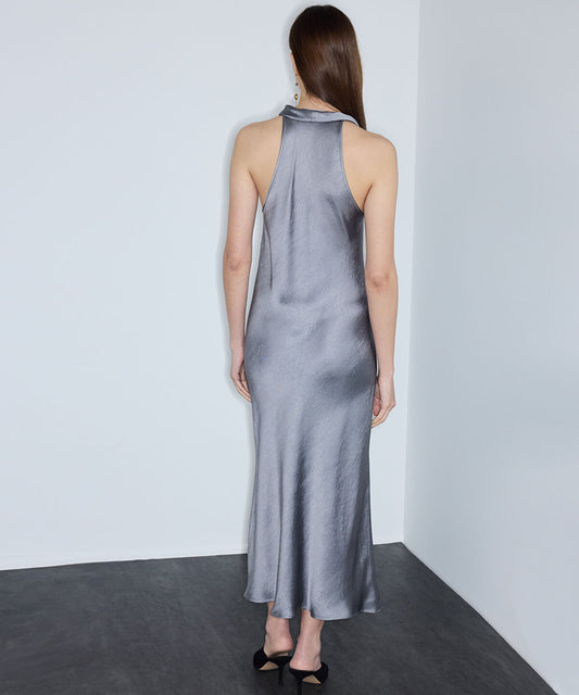 Metallic-Finish Halter Dress