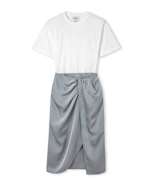 Twist-Detail Mixed-Media Dress