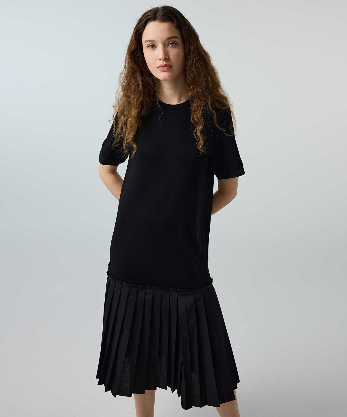 Zoomed Pleated Mixed-Media Dress