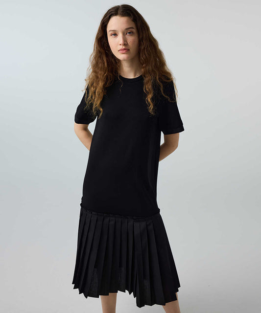 Pleated Mixed-Media Dress
