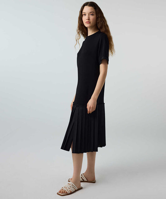 Pleated Mixed-Media Dress