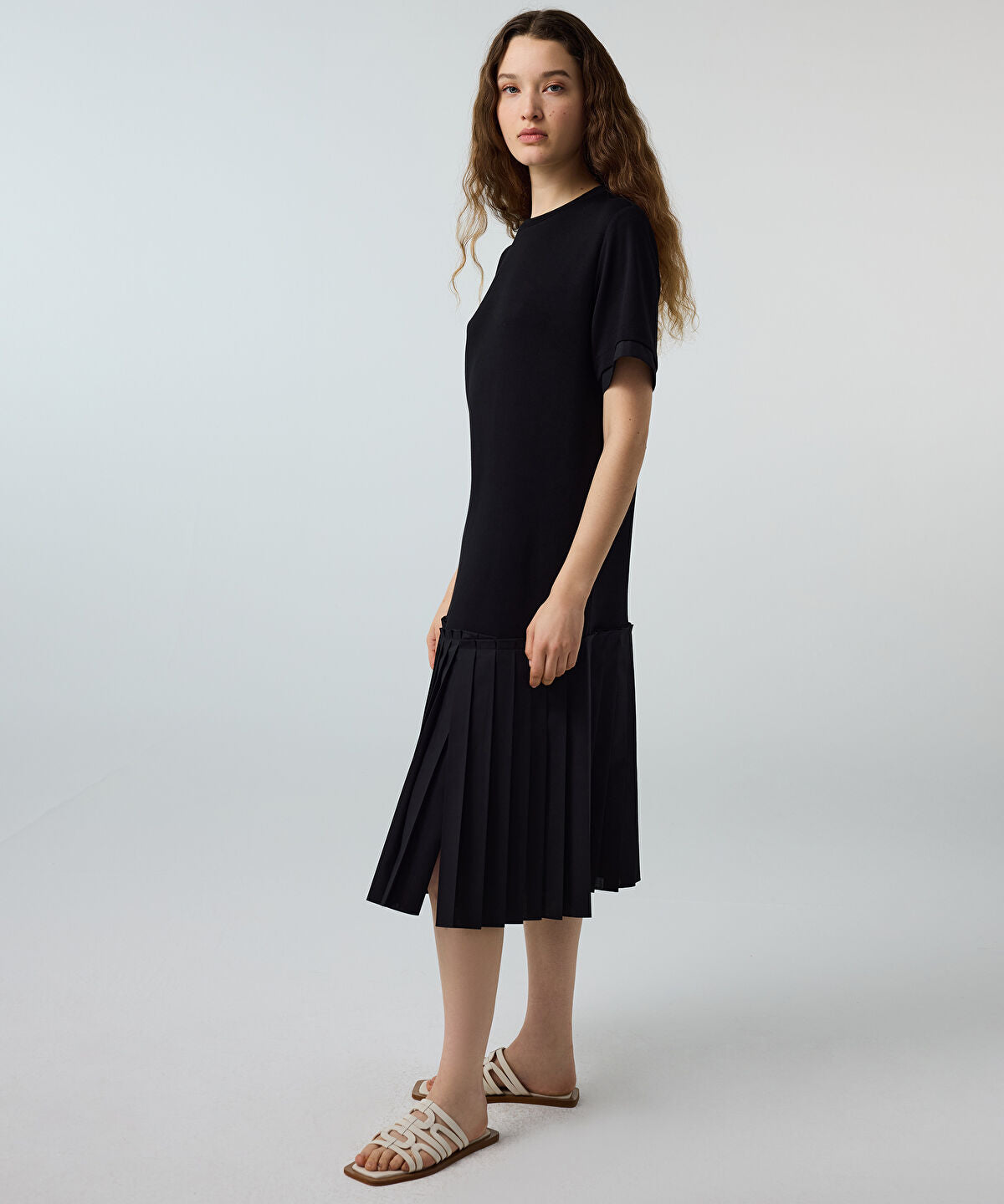 Zoomed Pleated Mixed-Media Dress