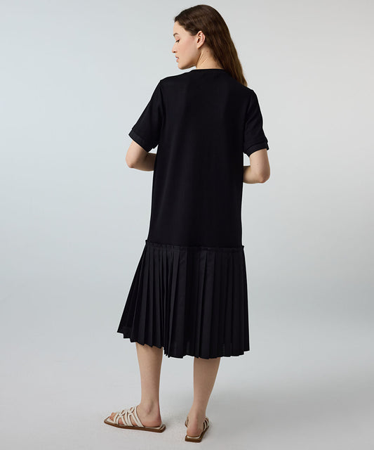 Pleated Mixed-Media Dress