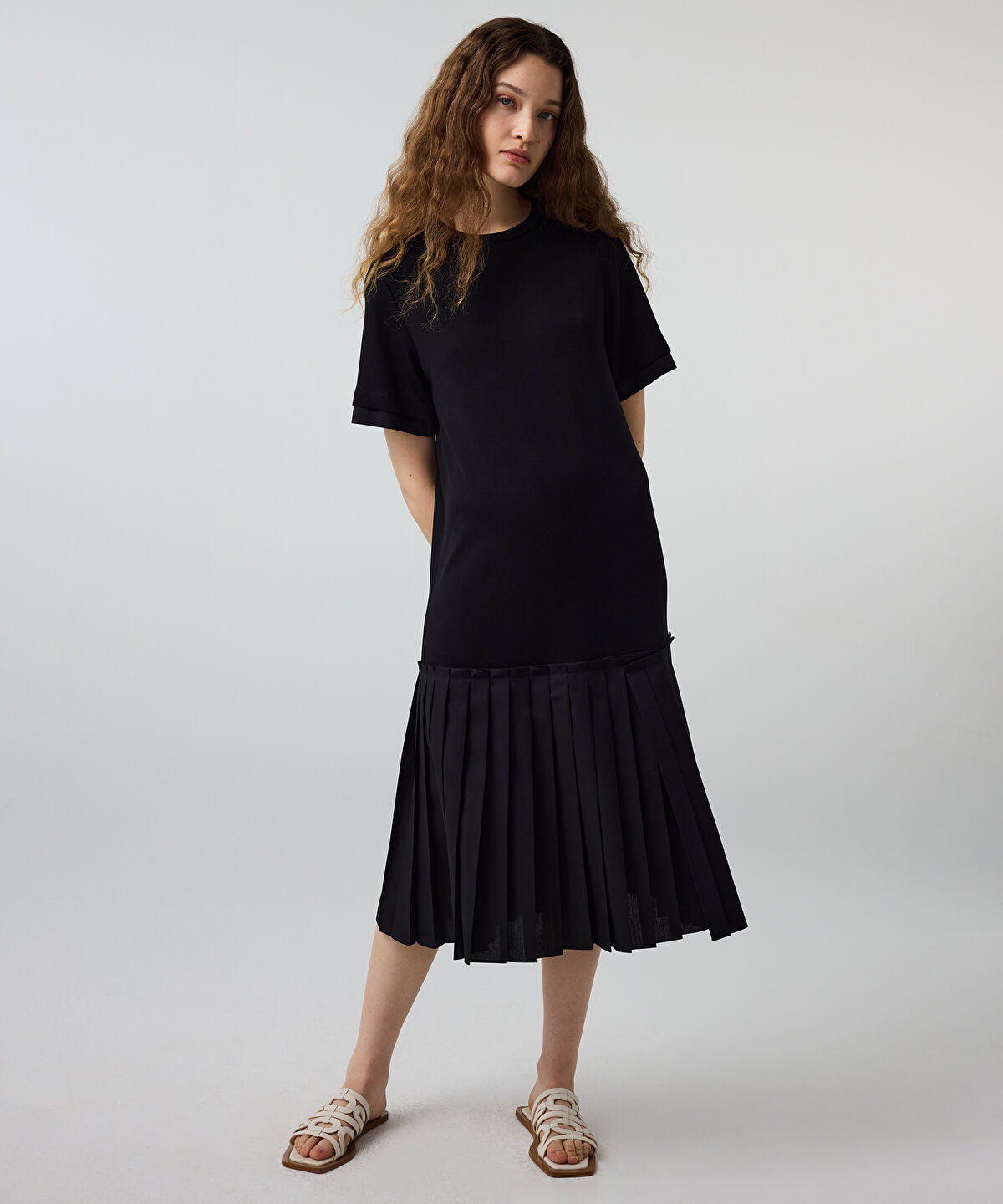 Zoomed Pleated Mixed-Media Dress