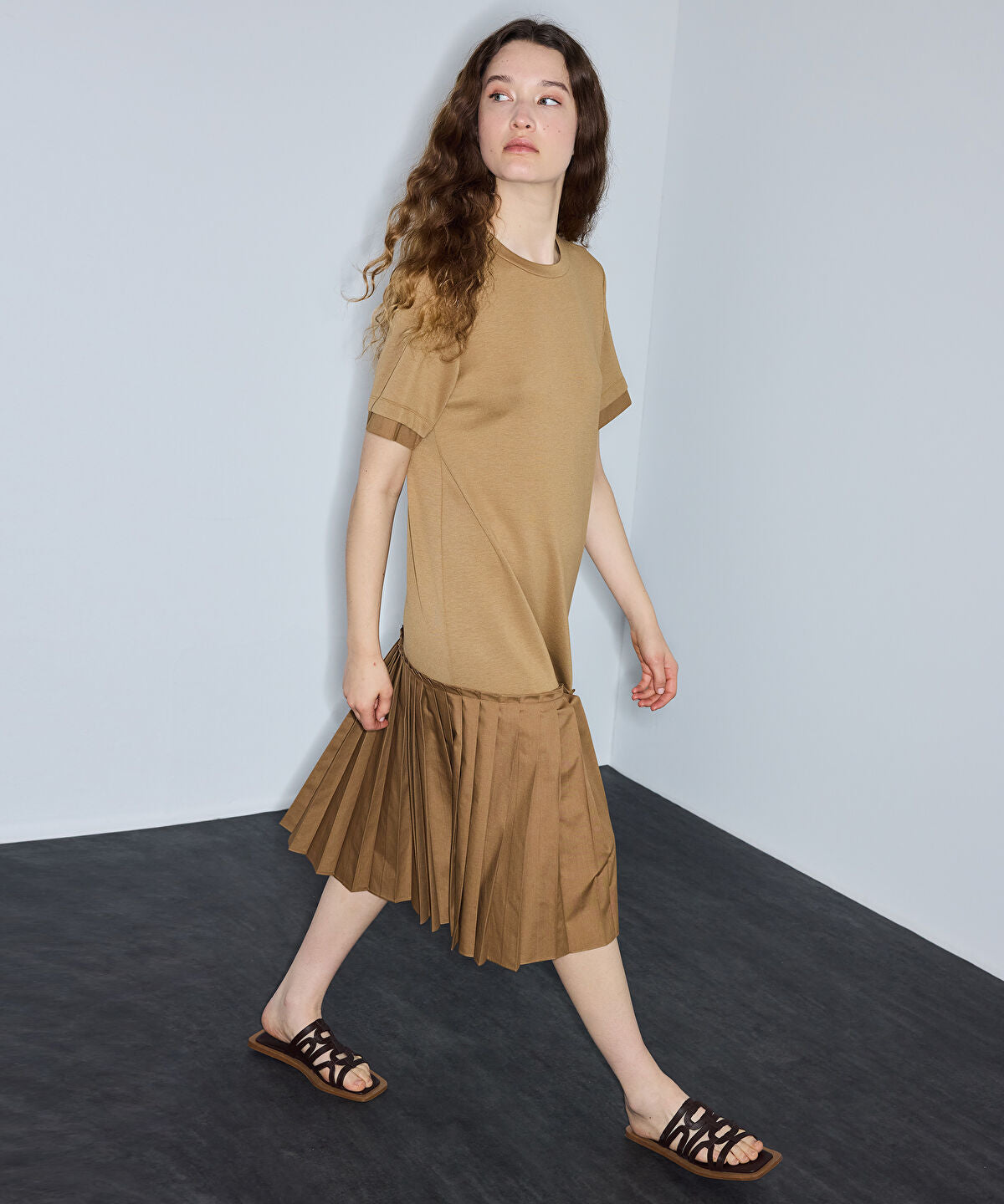 Zoomed Pleated Mixed-Media Dress