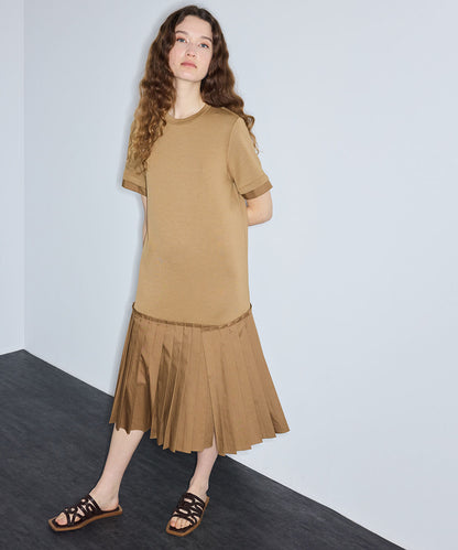 Pleated Mixed-Media Dress
