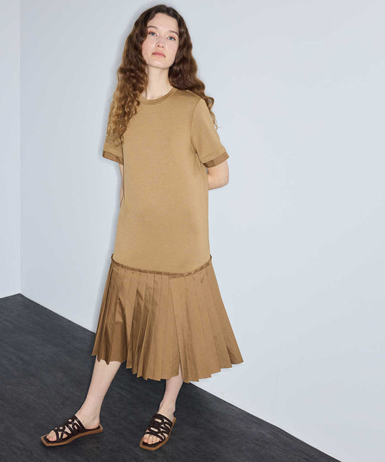 Pleated Mixed-Media Dress