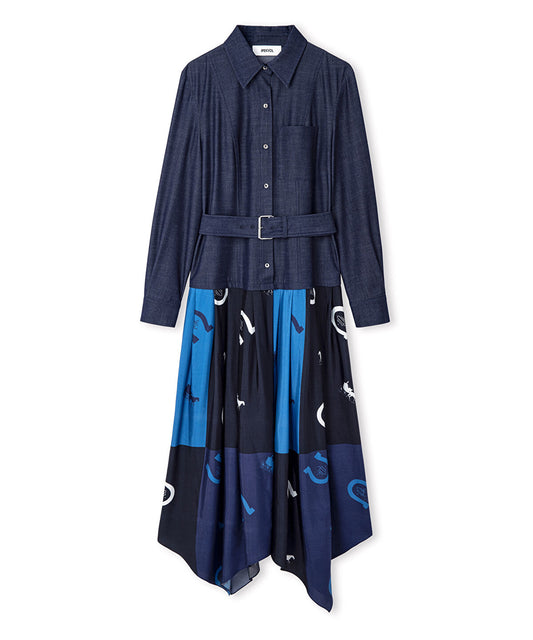 Layered-Effect Belted Dress