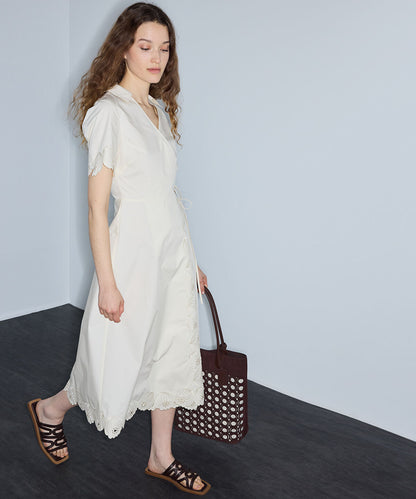 Embroidered Wrap Poplin Dress