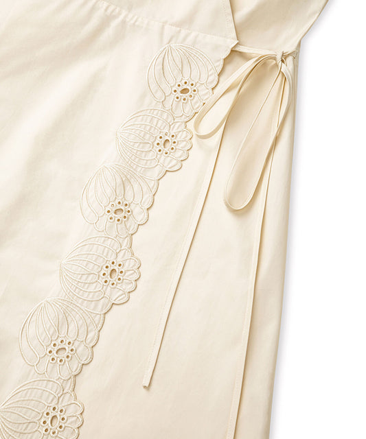 Embroidered Wrap Poplin Dress