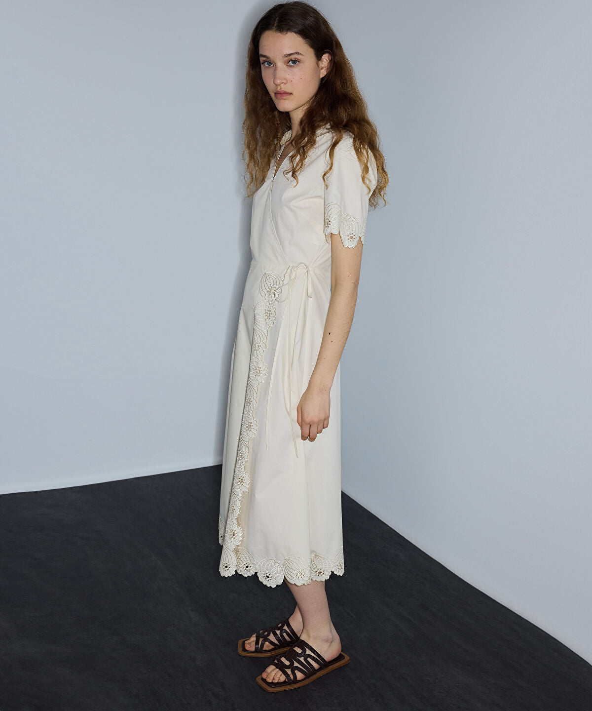 Zoomed Embroidered Wrap Poplin Dress