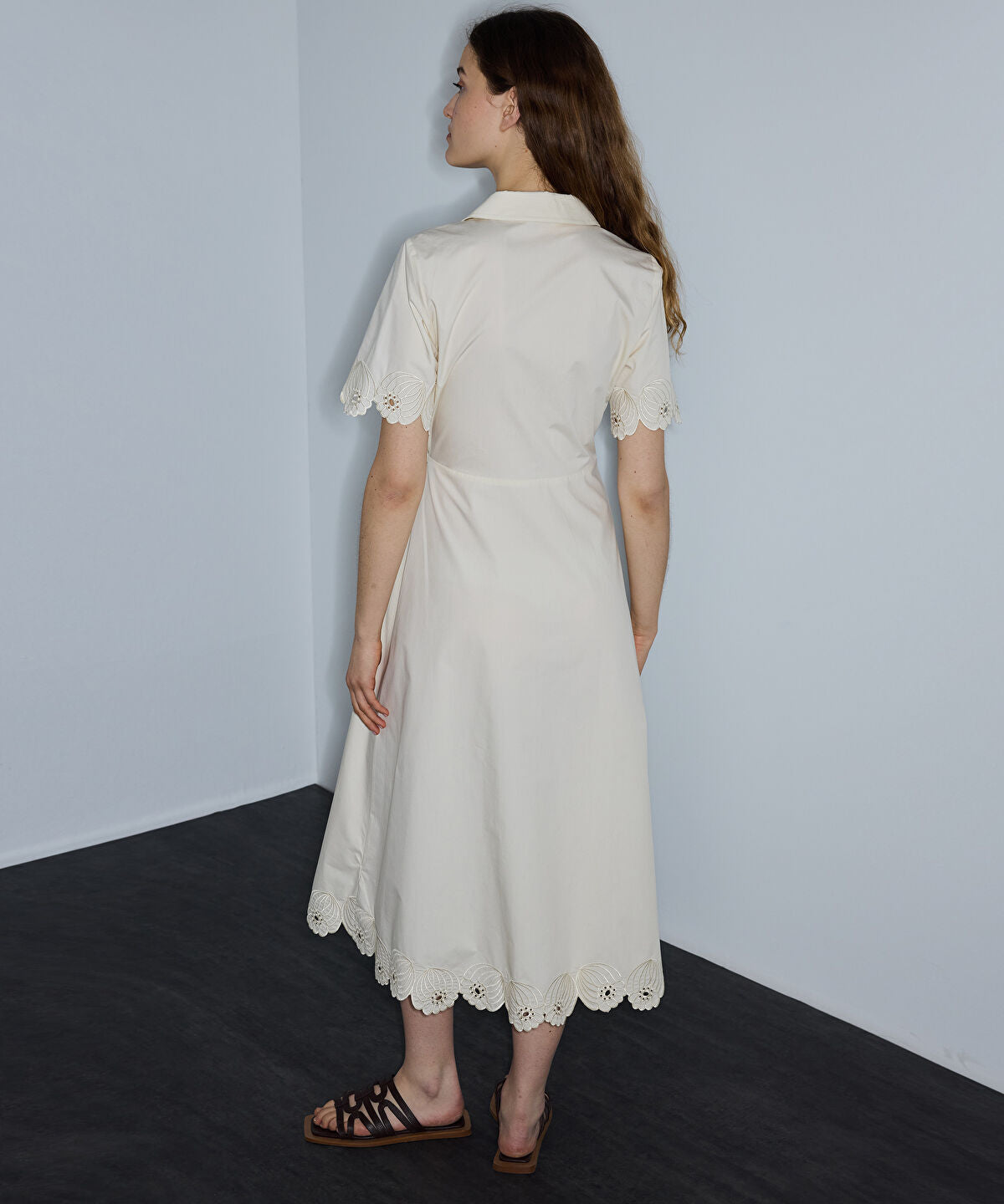 Embroidered Wrap Poplin Dress
