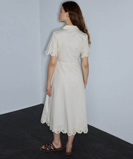 Embroidered Wrap Poplin Dress