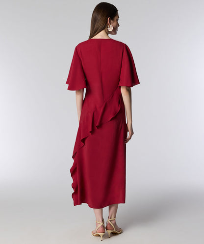 Diagonal Ruffle Midi Dress