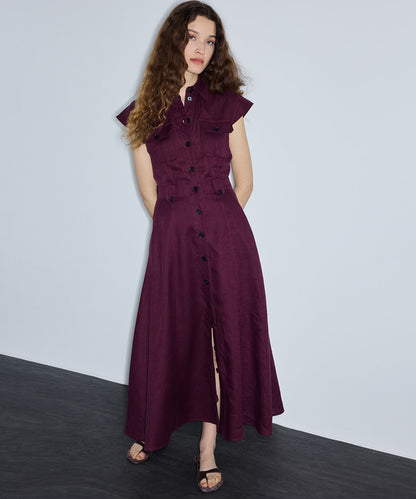 Button-Accented Linen Dress
