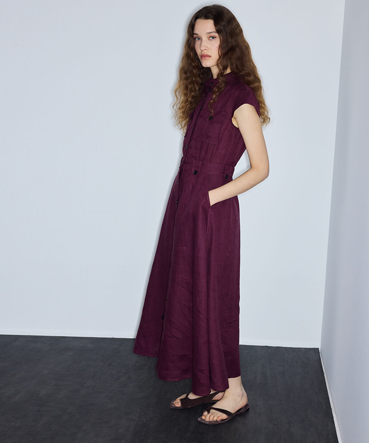 Button-Accented Linen Dress