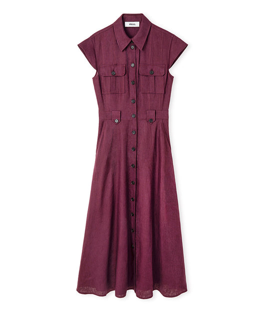 Button-Accented Linen Dress